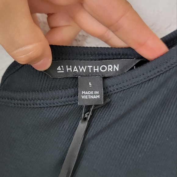 NWT 41 Hawthorn One Shoulder Fitted Midi Dress Ribbed Black Large - Picture 4 of 8